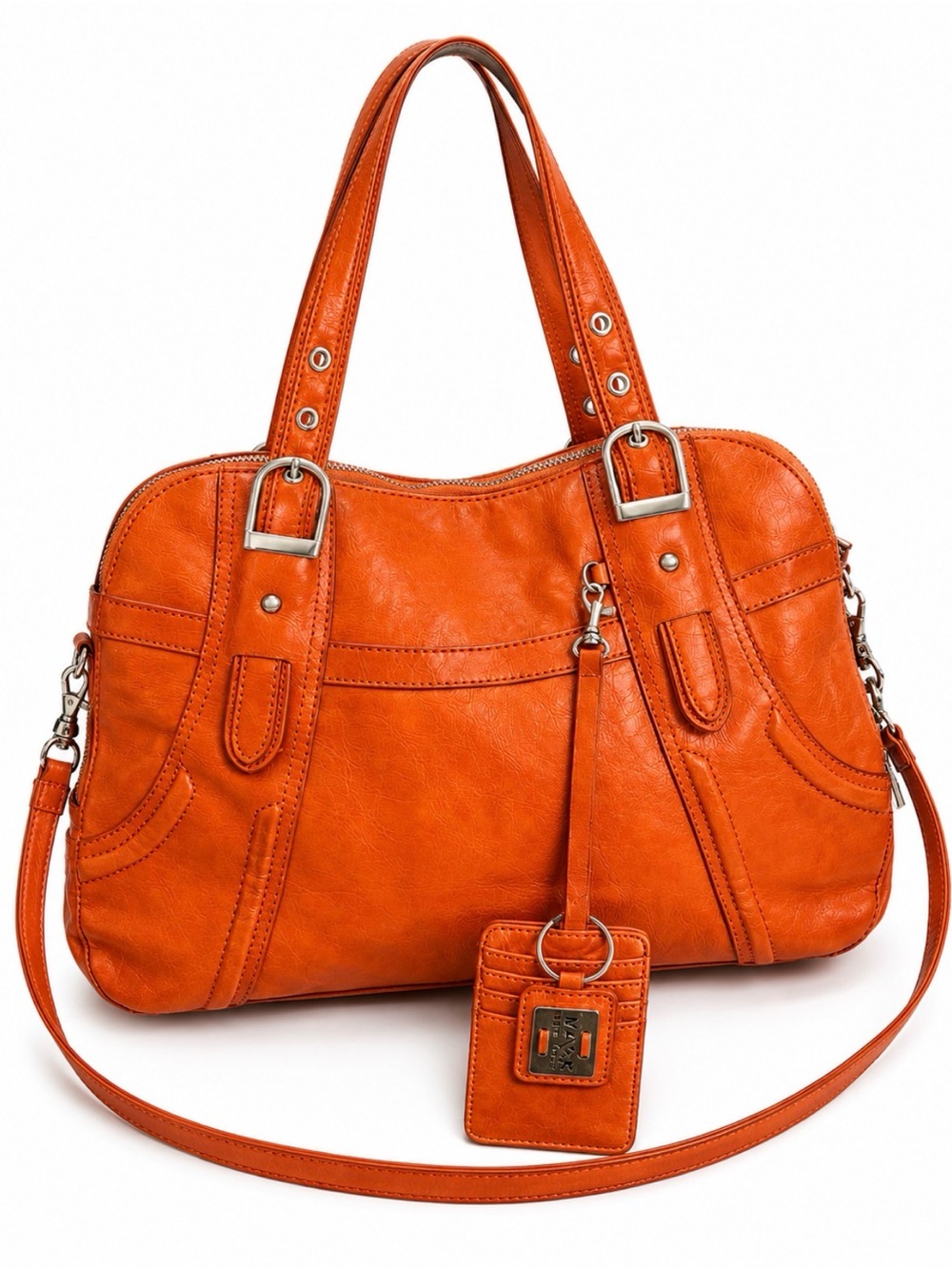 Maxx New York Orange Leather Satchel with Detachable Strap